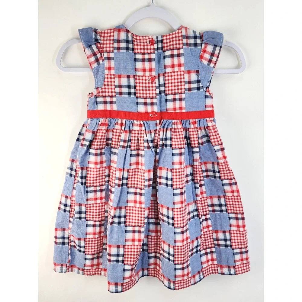 Gymboree Dress Girls 5T Patriotic Patchwork Red Blue Cap Sleeve Bow
